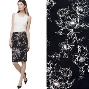 WHBM Sketched Floral-Print Pencil Skirt in Black & White 4